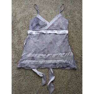 Vanity Lace Cami Top Women L Purple Fairycore Y2K Floral Satin Trim babydoll